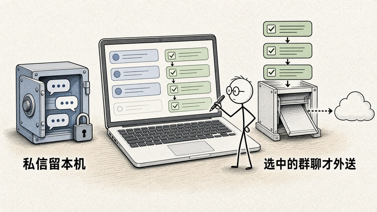 私信留本机,选中的群聊才外送