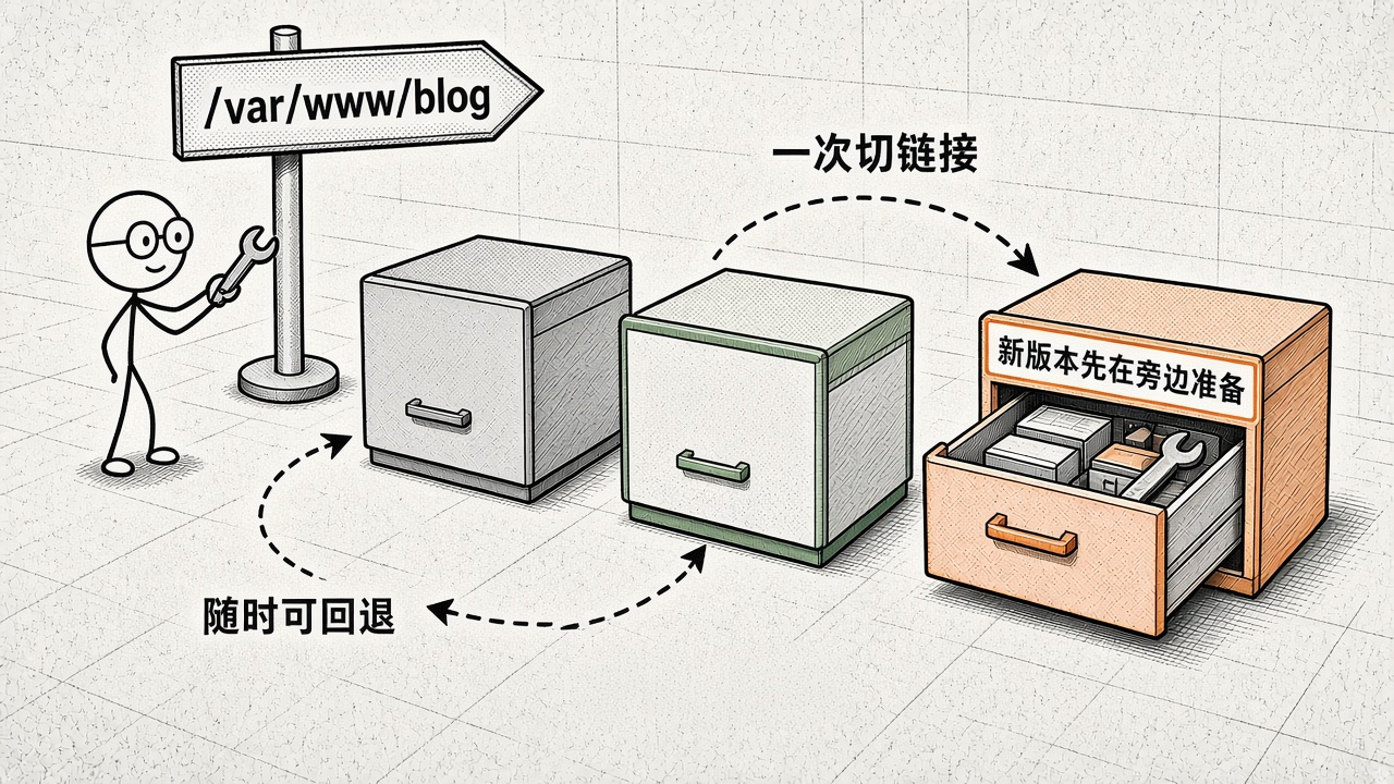 新版本在旁边准备好，一次切链接，随时可回退