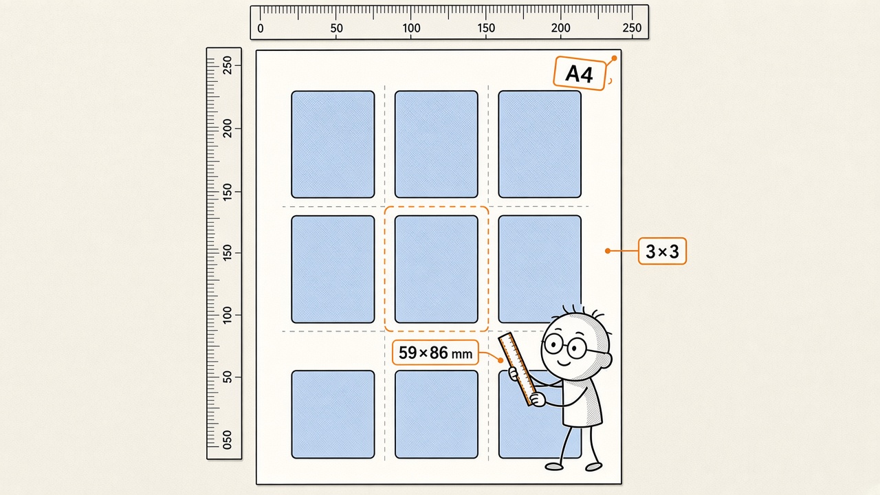 A4 上 3×3 张 59×86 mm 的卡