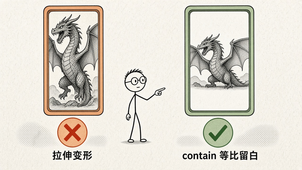 拉伸变形对比 contain 等比留白